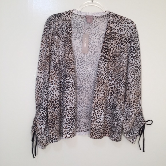 Chico’s animal print ruched sleeve open cardigan size 0 - Picture 2 of 9